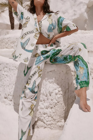 Women's Printed Pajama Set – Mermaid Print, Button-Down Shirt & Pants-79730-9ea72431-56c0-444c-b27a-57abb7a5e307