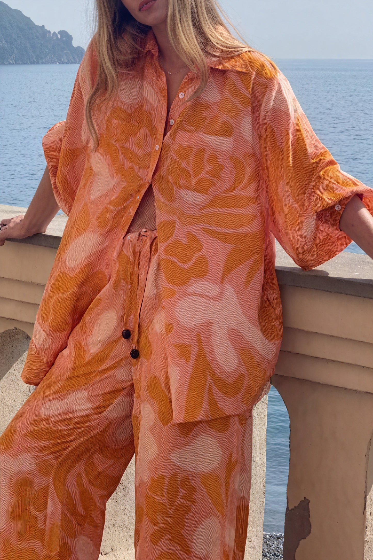 Women's Pajama Set – Orange Abstract Print, Lightweight Cotton Blend, Wide-Leg-79825-8dc0ce77-90ad-484d-8f1c-9a54cfb4b214