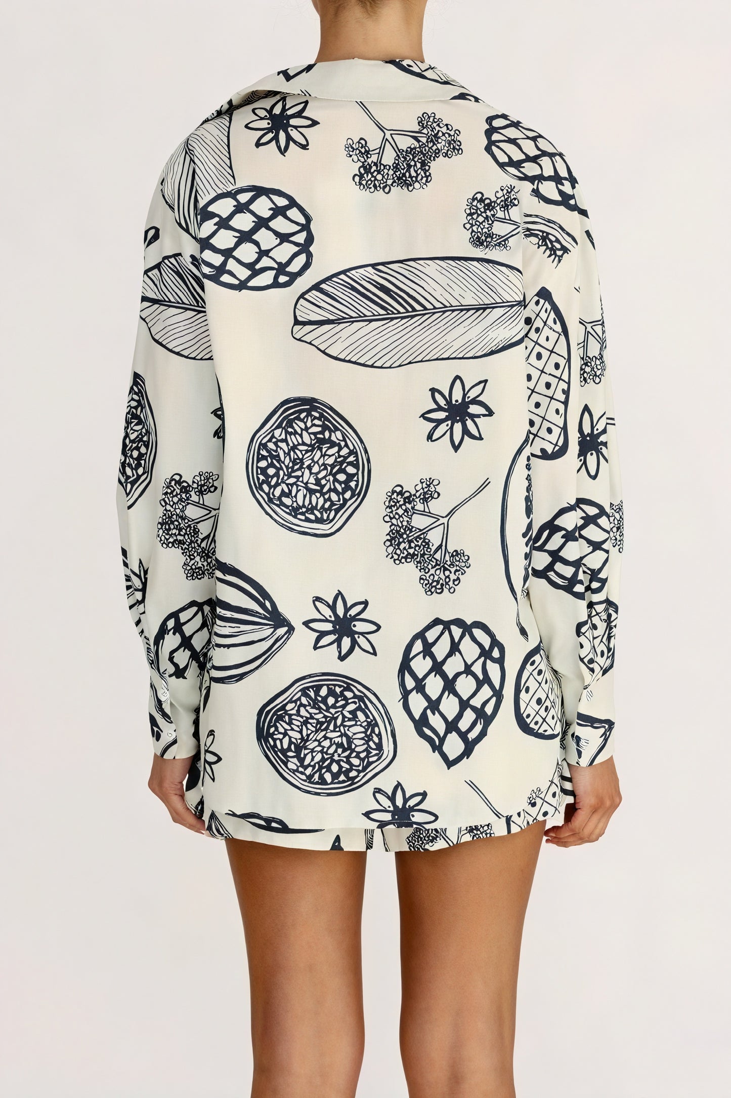 Women's Sleepwear Set – Cream Navy Fruit Botanical Print Button-Down Shirt Shorts Relaxed Fit-79955-9bde6622-2874-40e1-8c31-88cc7b6b11a7