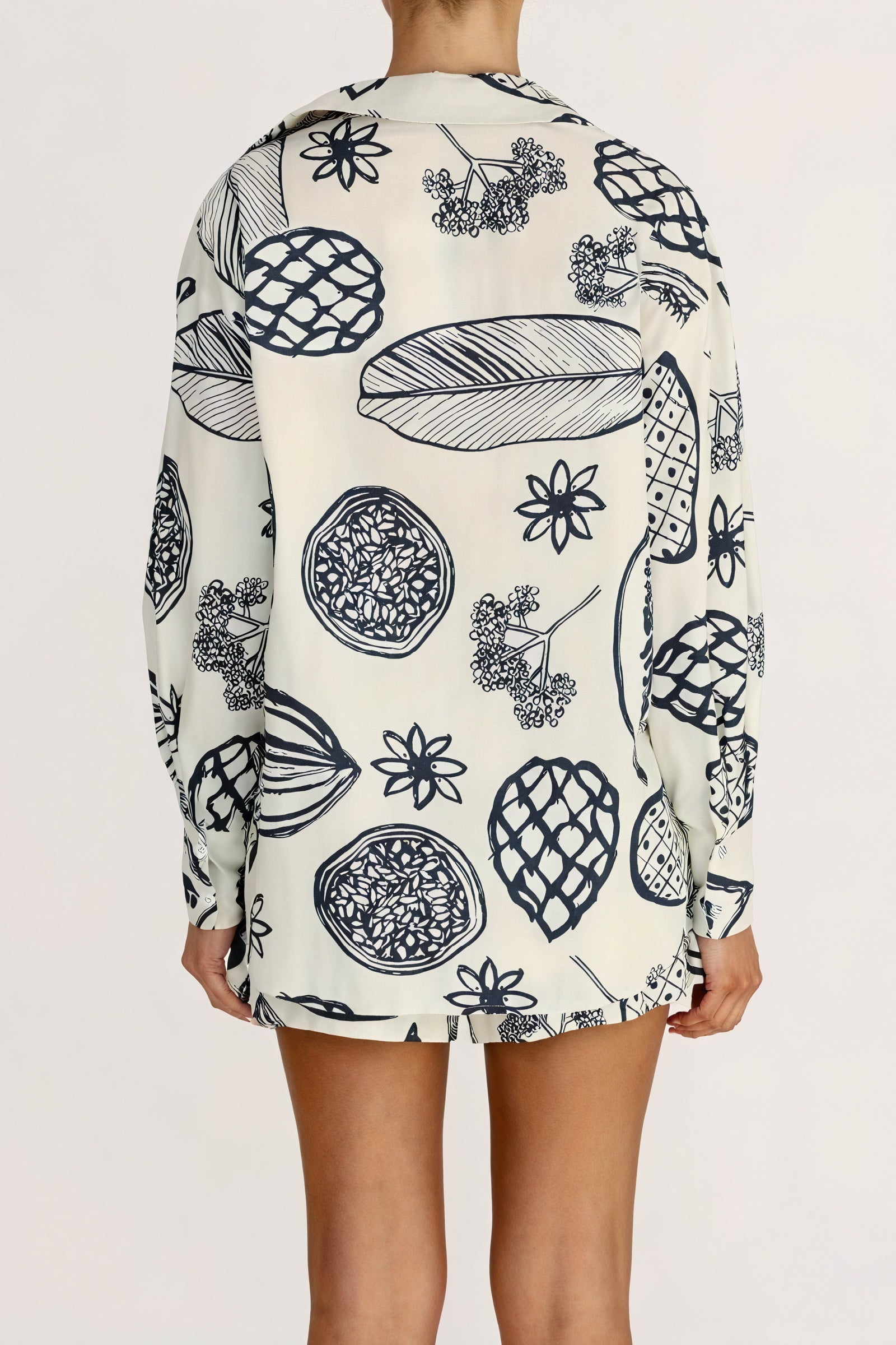 Women's Sleepwear Set – Cream Navy Fruit Botanical Print Button-Down Shirt Shorts Relaxed Fit-79955-9bde6622-2874-40e1-8c31-88cc7b6b11a7