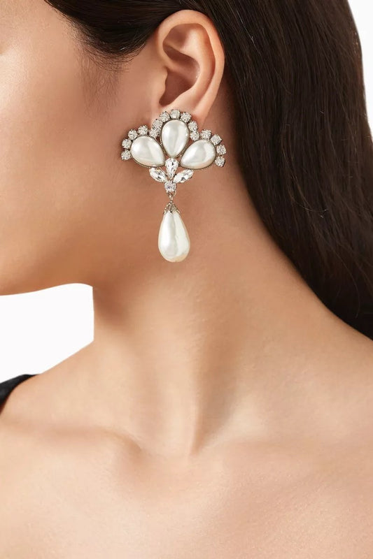 Women's Drop Earrings – White Teardrop Faux Pearl Crystal Fan Elegant, Sydney Wardrobe-80814-7a6b224b-68b5-42e8-aa3c-94dc0ea59b97