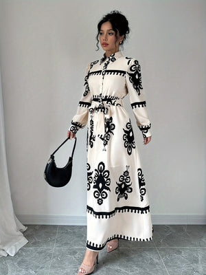 Women's Printed Long-Sleeved Dress with Tie Belt – Unique Pattern, Sydney Wardrobe-83357-7cbada7f-a7d2-4cc3-a86b-e58a6c5207c6