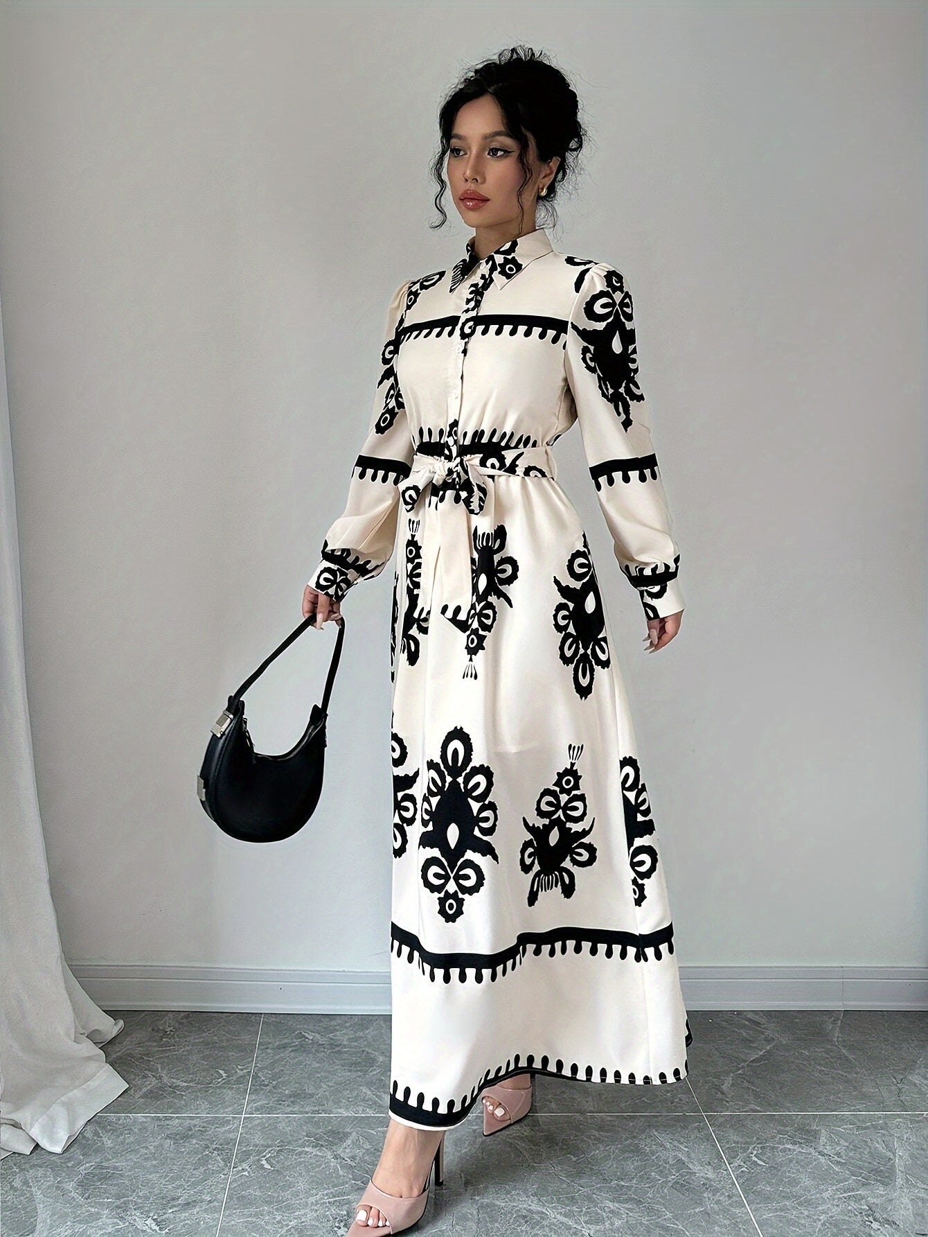 Women's Printed Long-Sleeved Dress with Tie Belt – Unique Pattern, Sydney Wardrobe-83357-7cbada7f-a7d2-4cc3-a86b-e58a6c5207c6