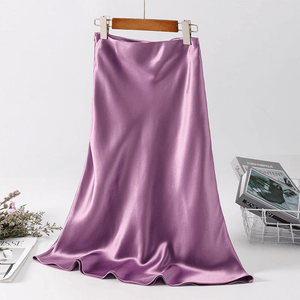 Women's Beige Satin Midi Skirt – High Waist, Flared Hem, Elegant-65289-7dea3c68-76b8-4e08-82f6-8b38907e7dae