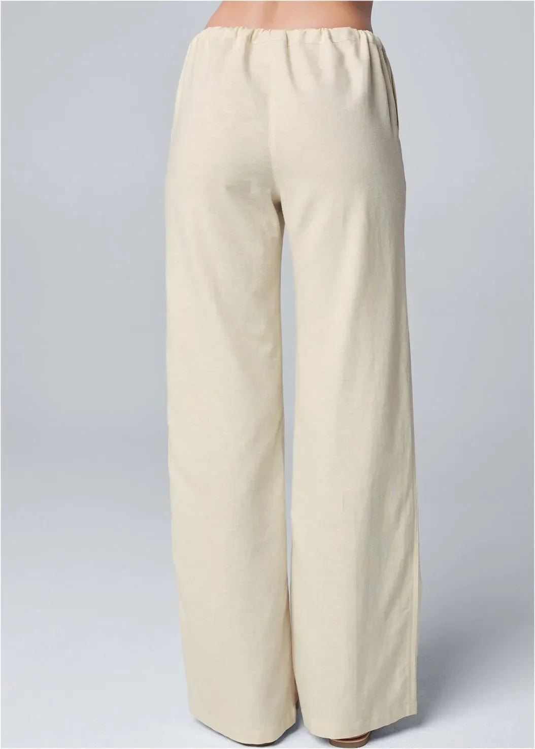 Women's Wide-Leg Linen Blend Pants - Drawstring Waist, Relaxed Fit, Beige Black White Gray-83219-7e500d35-f529-4020-b018-1ada0ac99940