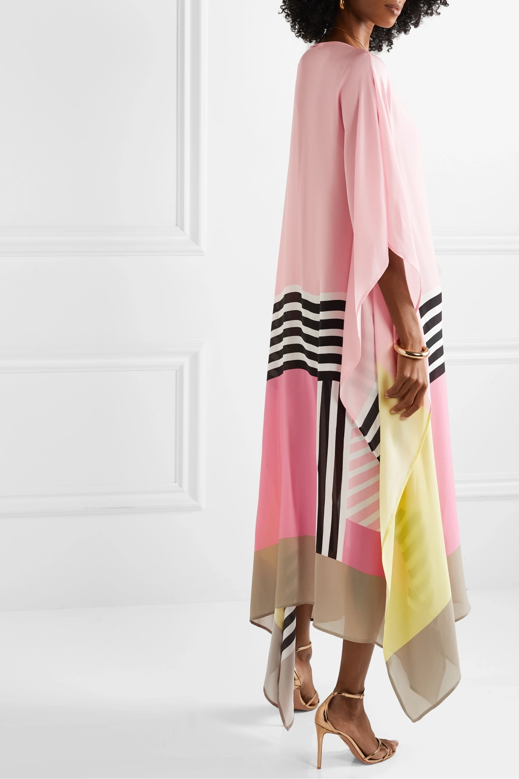 Women's Color-Block Caftan Midi Dress – Silk Blend, Asymmetrical Hem-83243-7ecea5e8-dc7c-4c2a-9f57-4c00eca91257