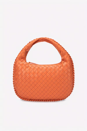 Women's Leather Handbag – Woven Intrecciato, Braided Handle, Crescent Shape-80030-64be3ccf-c292-4388-be6c-9d39cd7333d7