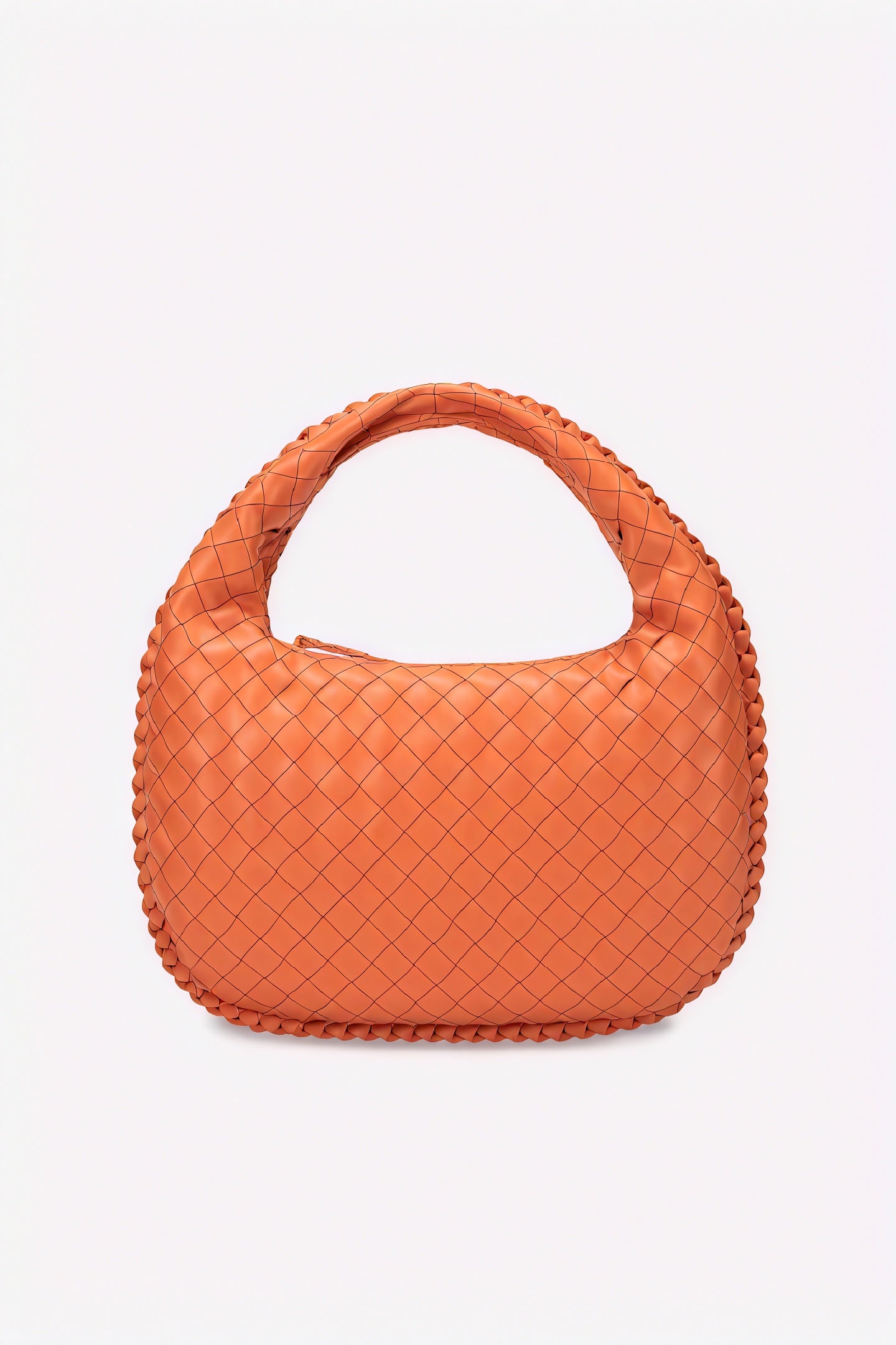 Women's Leather Handbag – Woven Intrecciato, Braided Handle, Crescent Shape-80030-64be3ccf-c292-4388-be6c-9d39cd7333d7