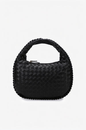 Women's Leather Handbag – Woven Intrecciato, Braided Handle, Crescent Shape-80030-175d4ab1-233f-4a73-93f5-56ab10939ecf
