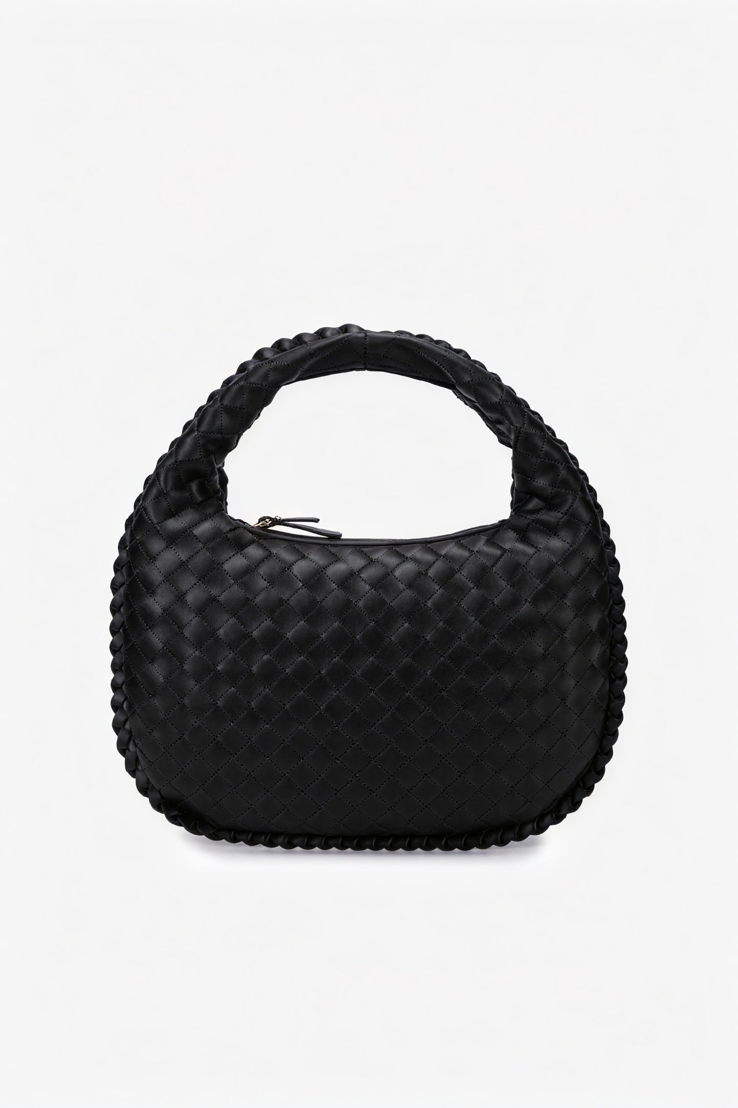 Women's Leather Handbag – Woven Intrecciato, Braided Handle, Crescent Shape-80030-175d4ab1-233f-4a73-93f5-56ab10939ecf