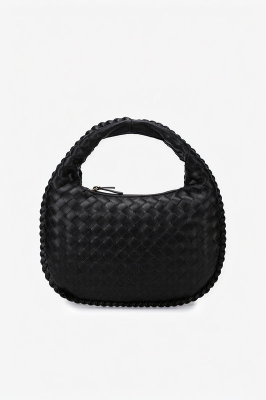 Women's Leather Handbag – Woven Intrecciato, Braided Handle, Crescent Shape-80030-175d4ab1-233f-4a73-93f5-56ab10939ecf