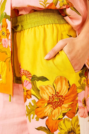 Women's Two-Piece Suit – Bold Floral Print, Color-Blocked Linen Blend, Wide-Leg Bohemian Resort Style-80042-5f0c5805-e6a9-4470-bcb0-229080cba2ee
