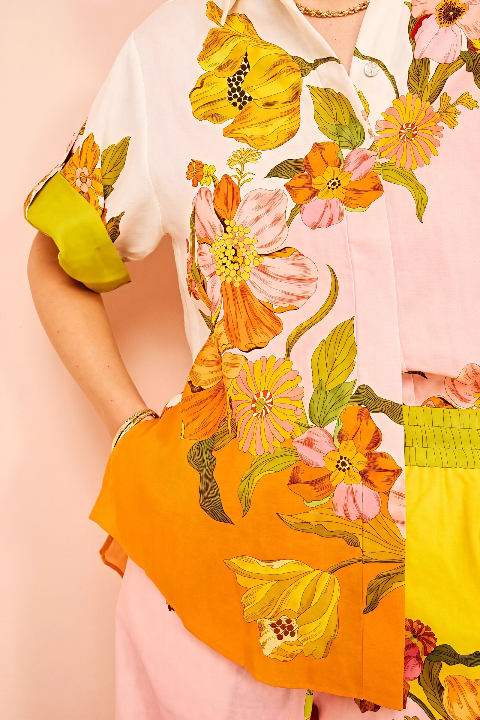 Women's Two-Piece Suit – Bold Floral Print, Color-Blocked Linen Blend, Wide-Leg Bohemian Resort Style-80042-b5b6f895-34b9-4f3b-b657-6c53253dc4f1