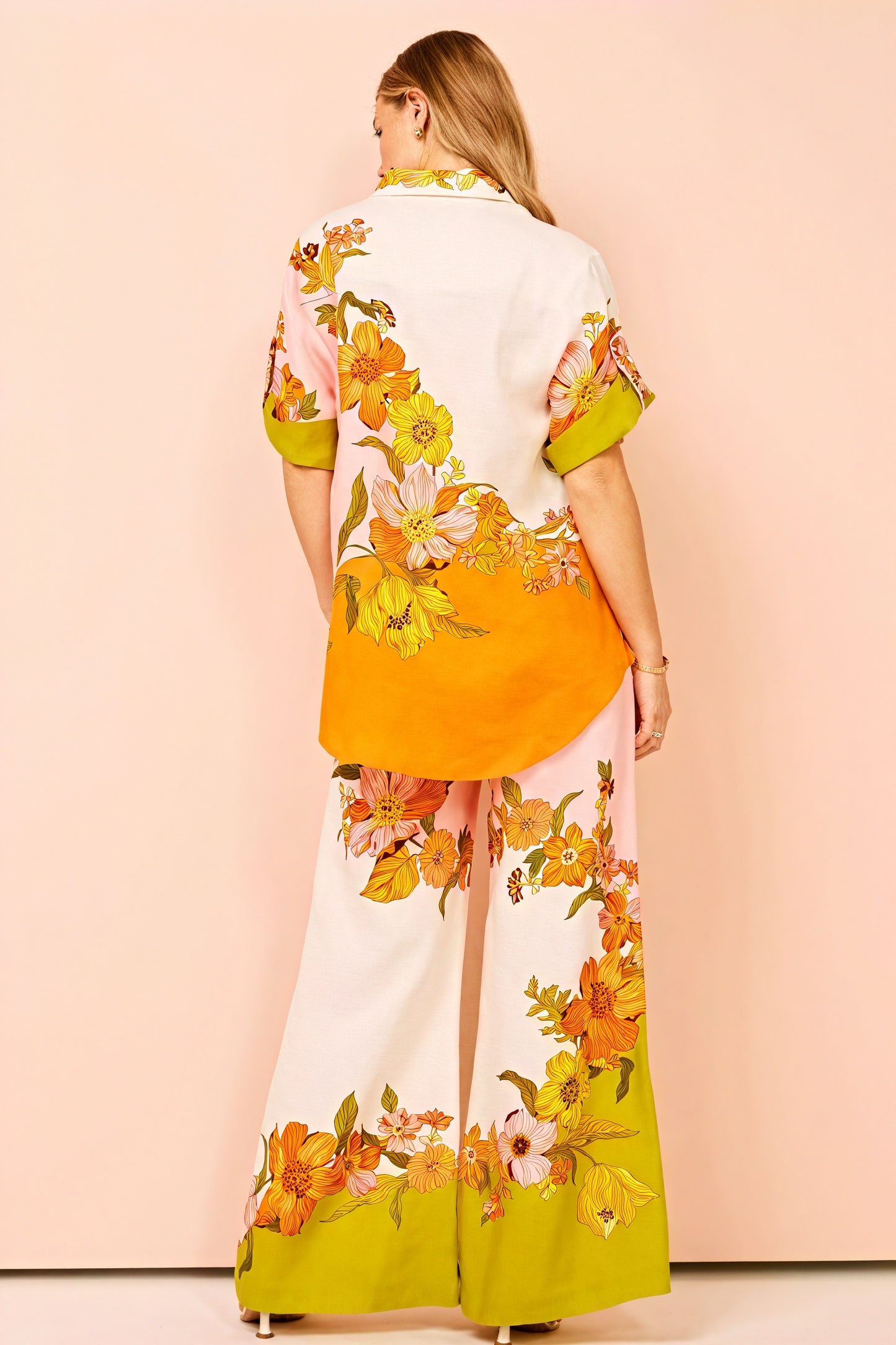 Women's Two-Piece Suit – Bold Floral Print, Color-Blocked Linen Blend, Wide-Leg Bohemian Resort Style-80042-74e8148d-b98d-446b-9ebe-bca1f6c5bcbc