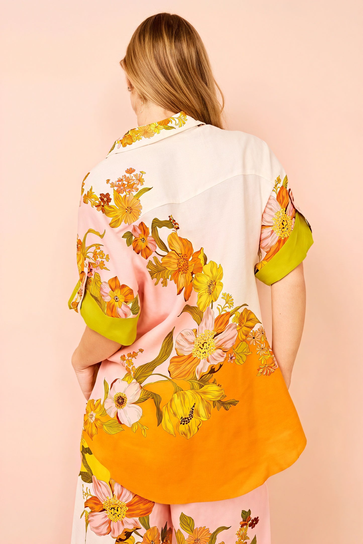 Women's Two-Piece Suit – Bold Floral Print, Color-Blocked Linen Blend, Wide-Leg Bohemian Resort Style-80042-392b2957-69b5-44f5-81dd-7615a5ecb339