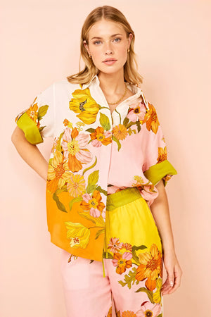 Women's Two-Piece Suit – Bold Floral Print, Color-Blocked Linen Blend, Wide-Leg Bohemian Resort Style-80042-373270b4-f4ee-4edc-a33b-aa1ed91fcb36