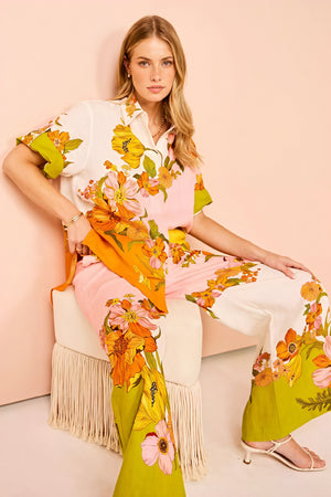Women's Two-Piece Suit – Bold Floral Print, Color-Blocked Linen Blend, Wide-Leg Bohemian Resort Style-80042-56be8425-2a31-4b0c-9b69-0c531c8ab762