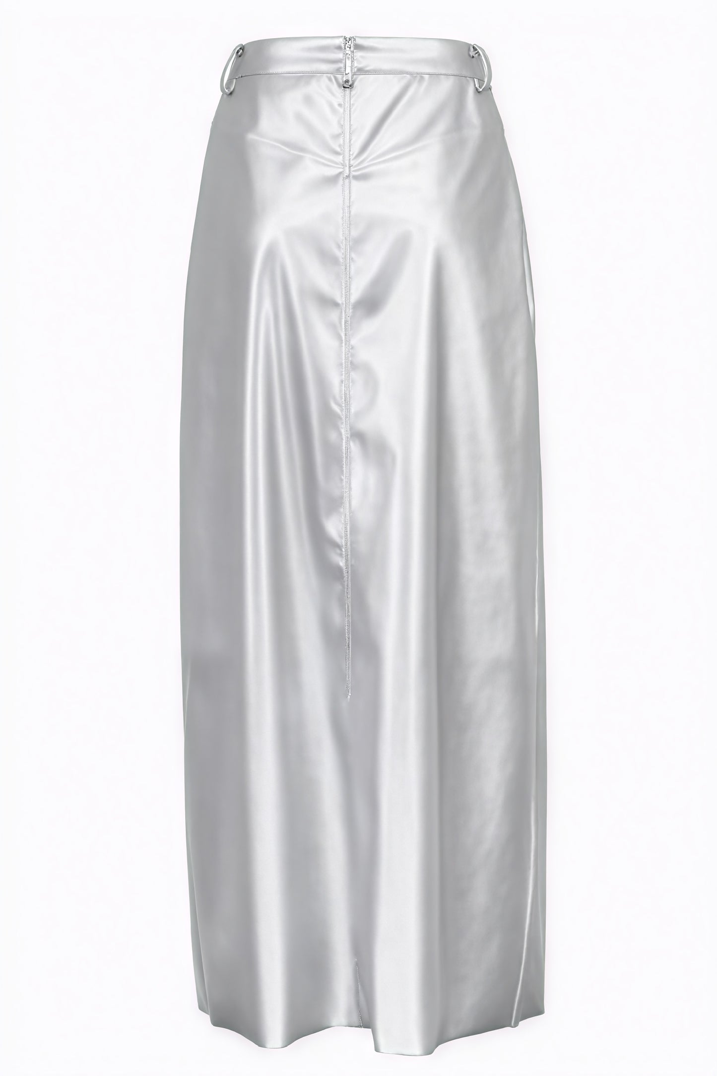 Women's Silver Faux Leather High-Waist Maxi Skirt with Front Slit-80477-1f140080-ce5b-47ef-b459-7637888c9abe