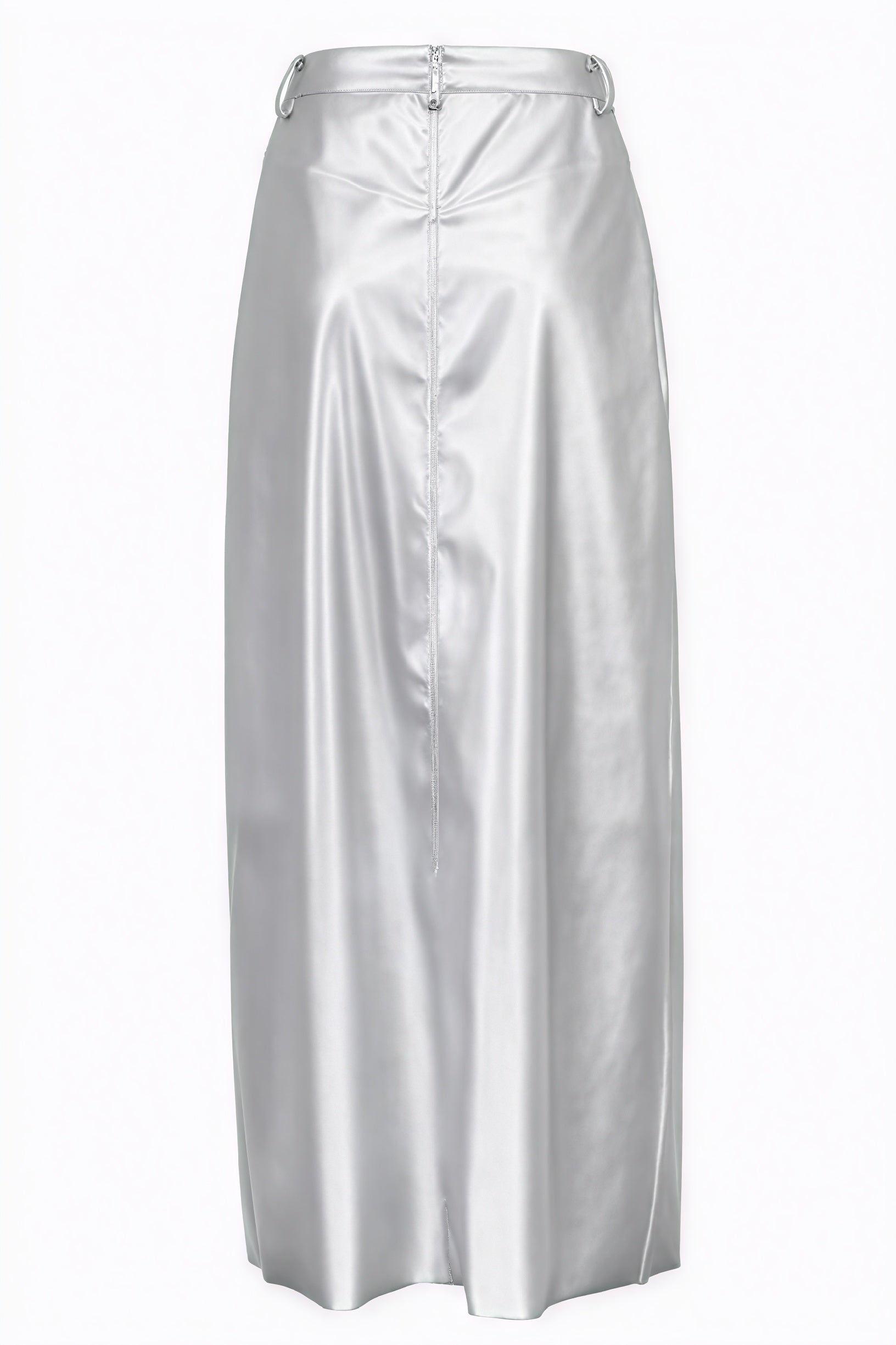 Women's Silver Faux Leather High-Waist Maxi Skirt with Front Slit-80477-1f140080-ce5b-47ef-b459-7637888c9abe