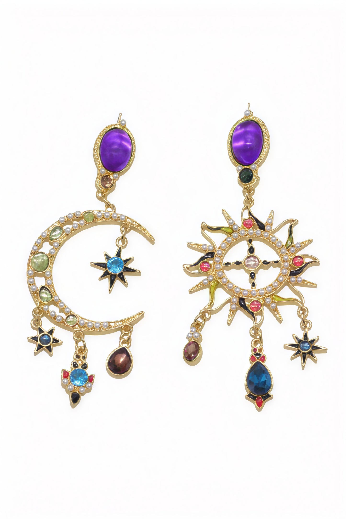 Women's Dangle Earrings – Sunburst Colorful Gemstone Gold Tone Statement-80800-21198888-51b4-433f-b0f4-cb06dfb5bab6