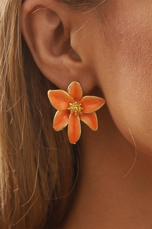 Women's Stud Earrings – Orange Enamel Flower, Gold Outline, Glossy Finish-80804-79ed5162-9f31-499a-a6e1-5f4e95647ff8