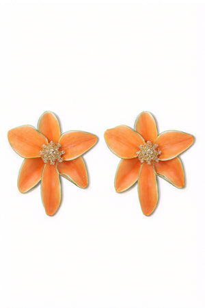 Women's Stud Earrings – Orange Enamel Flower, Gold Outline, Glossy Finish-80804-30dfdc61-4bd1-4e6c-aff9-f82a283fe719