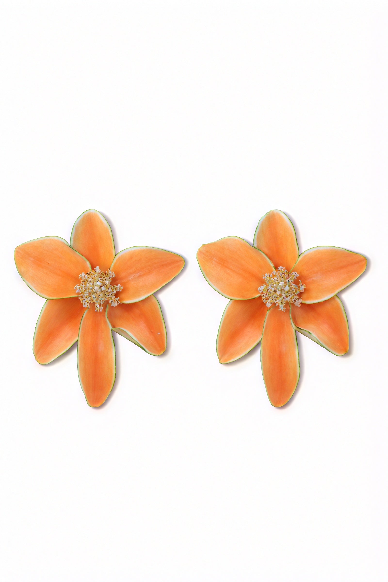 Women's Stud Earrings – Orange Enamel Flower, Gold Outline, Glossy Finish-80804-30dfdc61-4bd1-4e6c-aff9-f82a283fe719
