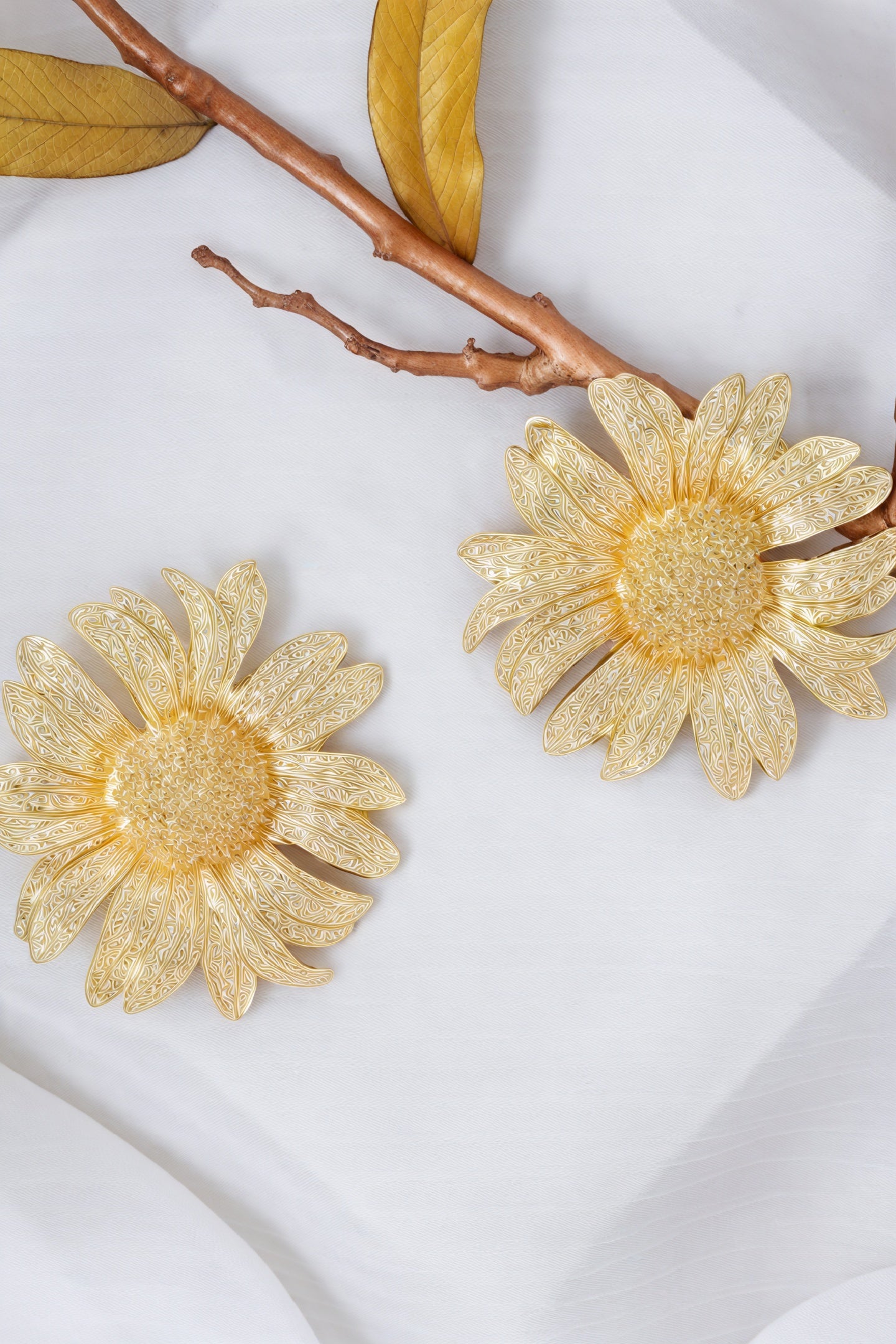 Women's Statement Earrings – Gold Daisy Flower, Textured Petals, Metal-80812-df9daf7a-87e0-47c4-a58c-16e846d612c6