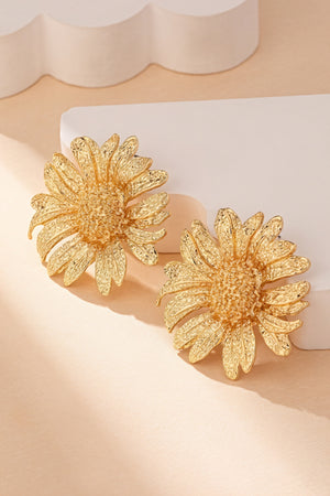 Women's Statement Earrings – Gold Daisy Flower, Textured Petals, Metal-80812-6cdbb266-194f-48a8-bb14-3a0ccb16d25c
