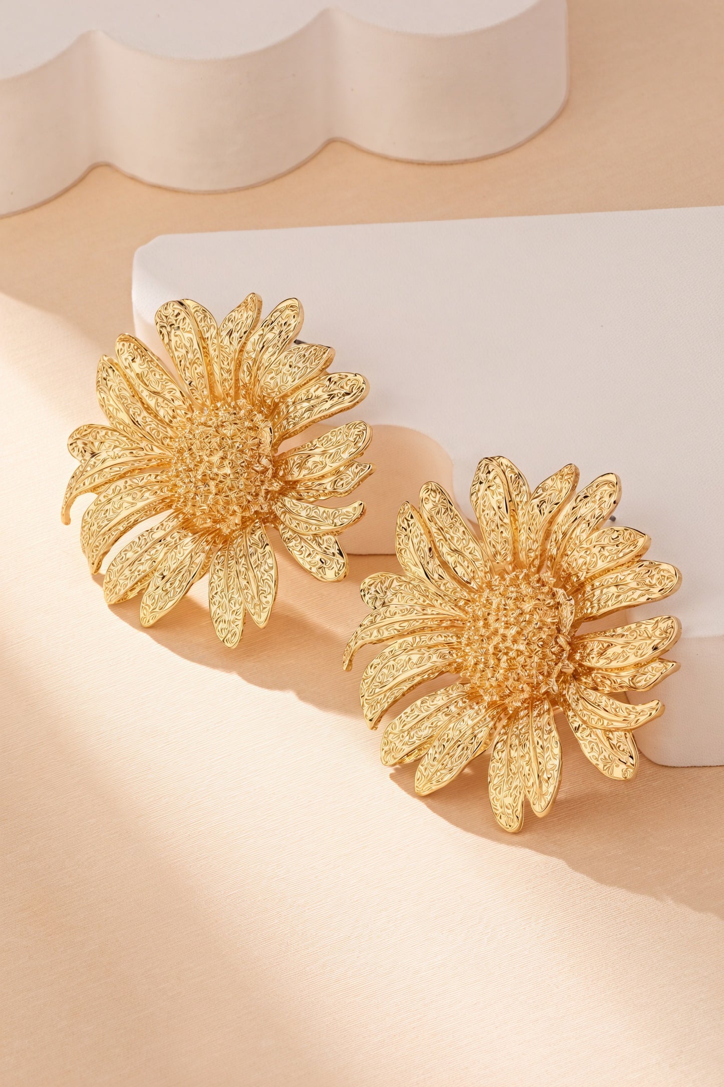 Women's Statement Earrings – Gold Daisy Flower, Textured Petals, Metal-80812-6cdbb266-194f-48a8-bb14-3a0ccb16d25c