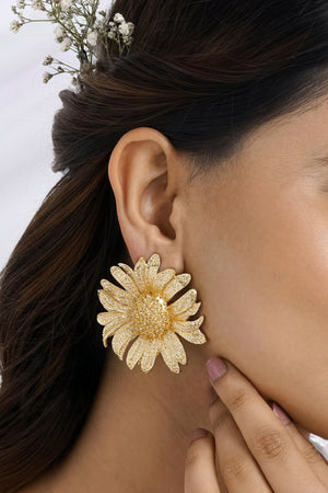 Women's Statement Earrings – Gold Daisy Flower, Textured Petals, Metal-80812-76818ff5-f576-4ddb-ba3c-64197398b52a
