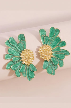Women's Jewelry Green Enamel Flower Earrings Marbled Asymmetrical Design-80820-0a8e7de9-ffc7-4536-8679-dc97d8562a92