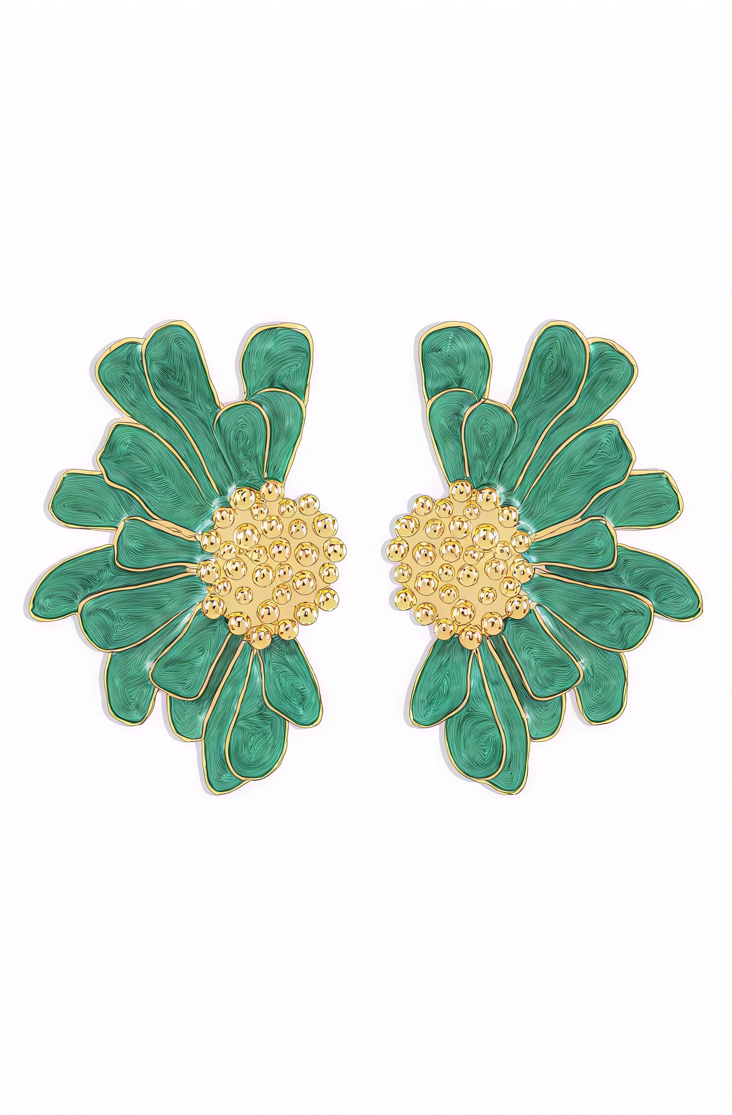 Women's Jewelry Green Enamel Flower Earrings Marbled Asymmetrical Design-80820-e90f099e-aca1-4df8-b333-abf51f84fb21