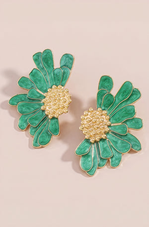 Women's Jewelry Green Enamel Flower Earrings Marbled Asymmetrical Design-80820-e6e29aae-efef-4d16-a3c0-a1269c74231f