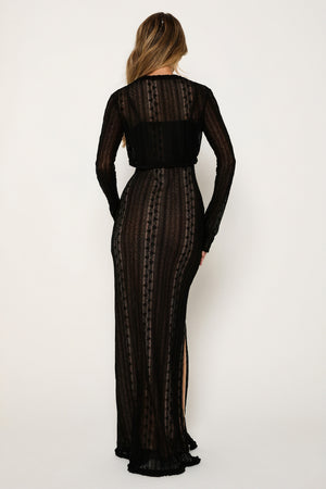 Women's Sheer Maxi Dress – V-Neck, Matching Bolero, Black/White-80915-d96dcb20-d99d-4cd2-8b54-152056a0b5d7