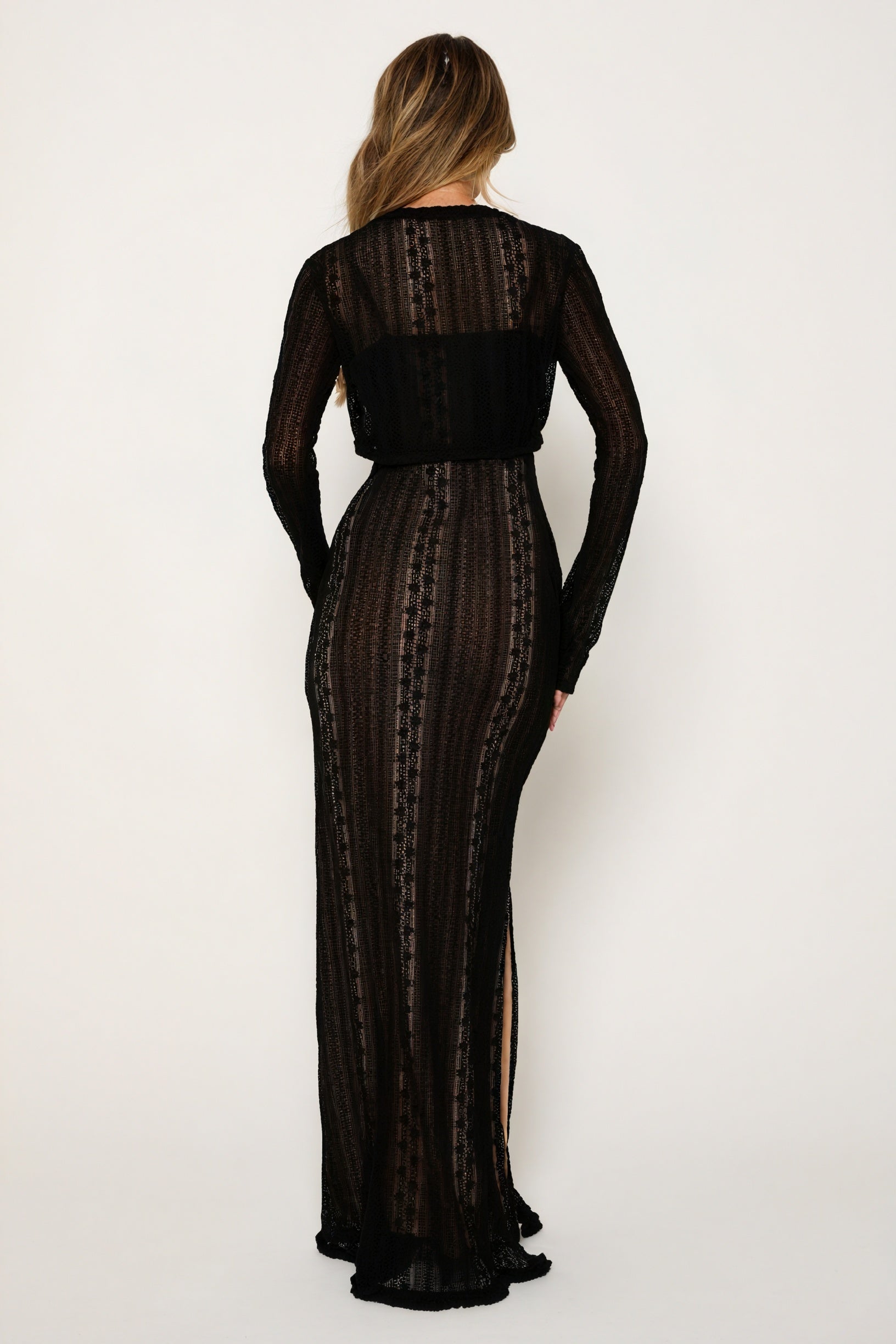 Women's Sheer Maxi Dress – V-Neck, Matching Bolero, Black/White-80915-d96dcb20-d99d-4cd2-8b54-152056a0b5d7