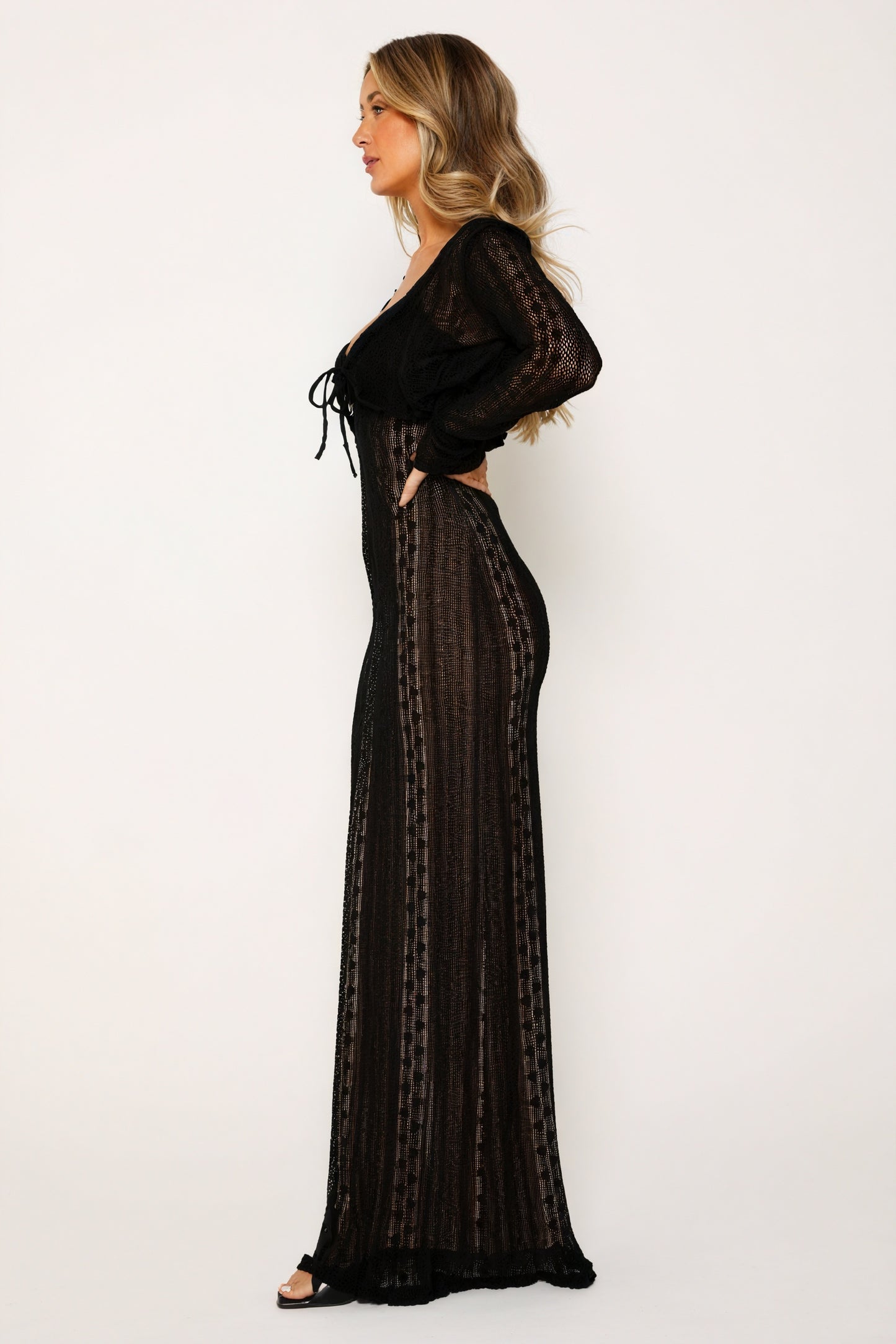 Women's Sheer Maxi Dress – V-Neck, Matching Bolero, Black/White-80915-f15e603b-d9ea-454c-a8d7-ff11f3670a4e