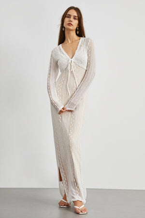 Women's Sheer Maxi Dress – V-Neck, Matching Bolero, Black/White-80915-0f0fb60d-1bd4-4eec-85b8-4ee6228c818b