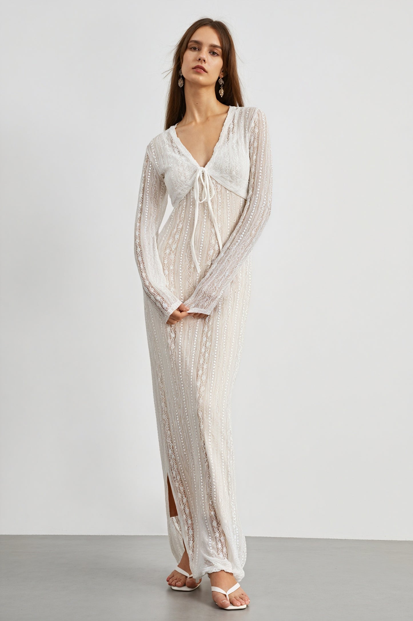 Women's Sheer Maxi Dress – V-Neck, Matching Bolero, Black/White-80915-0f0fb60d-1bd4-4eec-85b8-4ee6228c818b