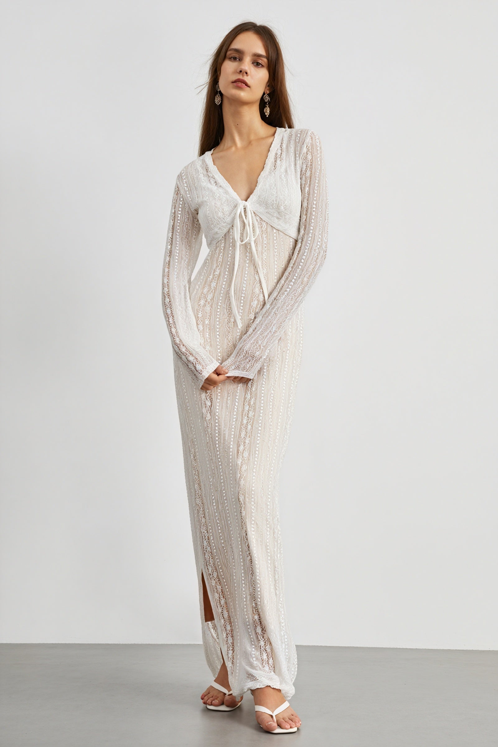 Women's Sheer Maxi Dress – V-Neck, Matching Bolero, Black/White-80915-0f0fb60d-1bd4-4eec-85b8-4ee6228c818b