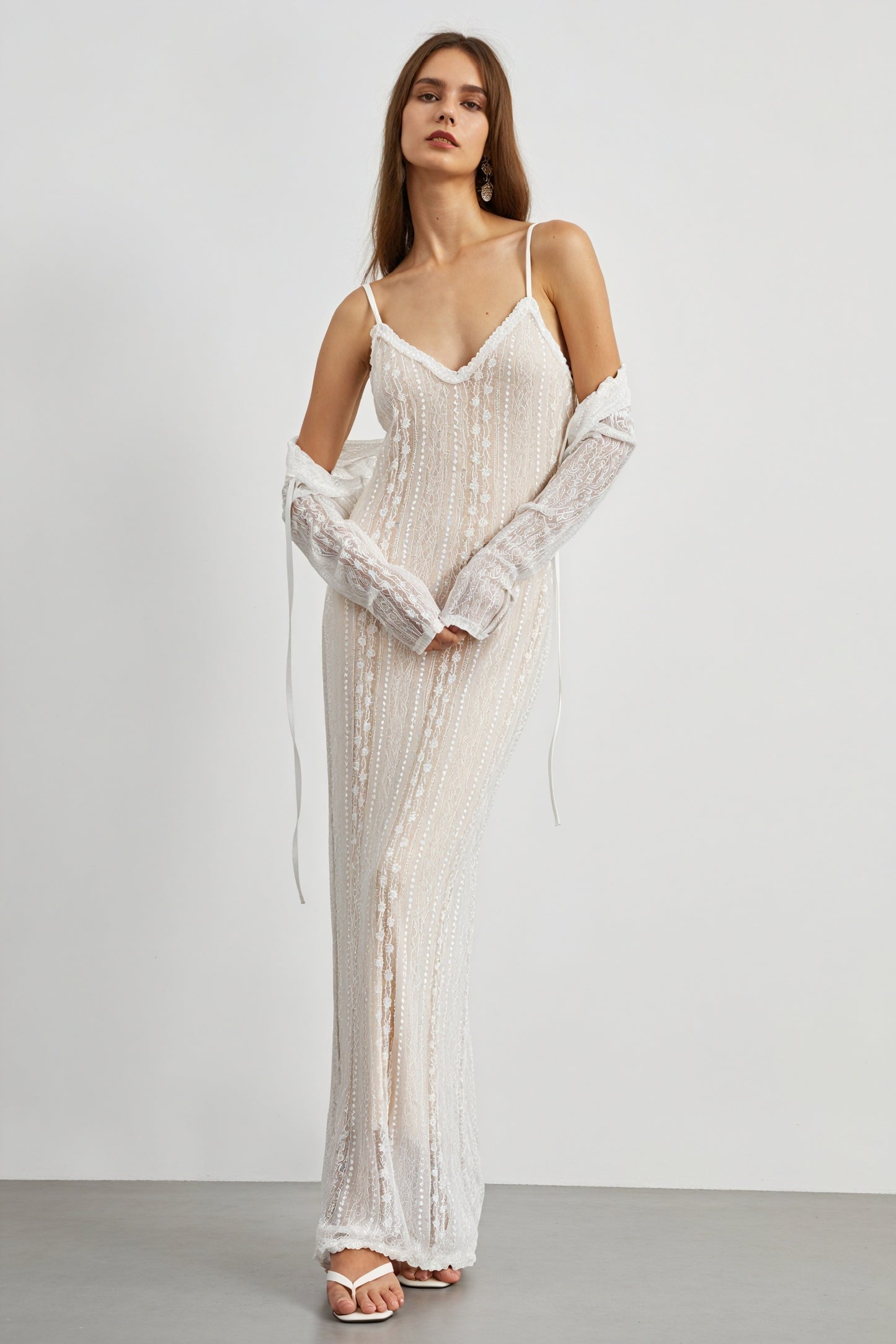 Women's Sheer Maxi Dress – V-Neck, Matching Bolero, Black/White-80915-03c06374-3930-4b42-915f-22951a0f4010
