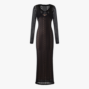 Women's Sheer Maxi Dress – V-Neck, Matching Bolero, Black/White-80915-a8bf3f16-ad31-481c-b7f4-be54deeebf99