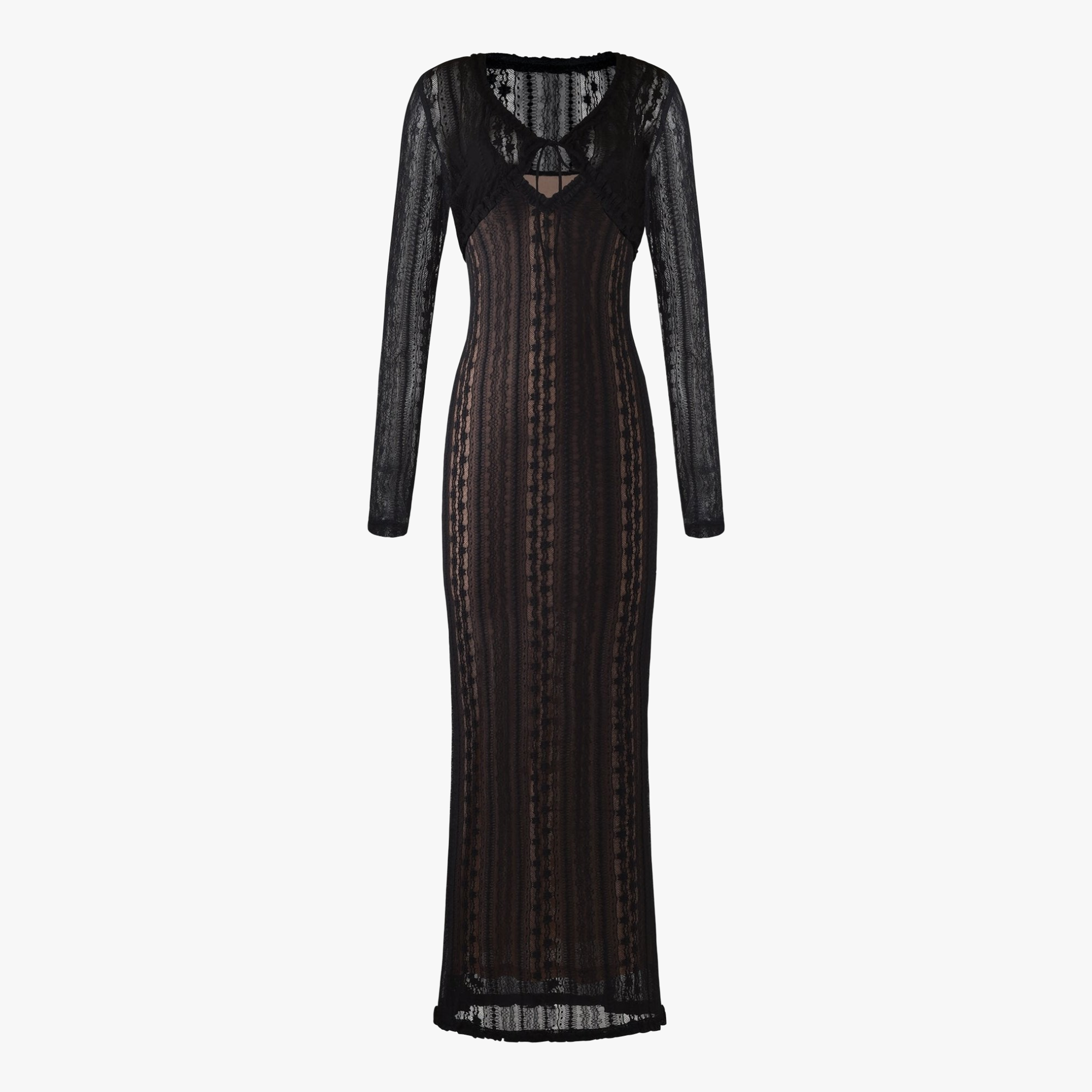 Women's Sheer Maxi Dress – V-Neck, Matching Bolero, Black/White-80915-a8bf3f16-ad31-481c-b7f4-be54deeebf99