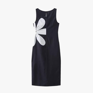 Women's Floral Midi Dress – Pink/Navy, Square Neckline, Fitted, Side Slit-80919-8646c026-dda6-4ea4-93dd-8848f8b37807