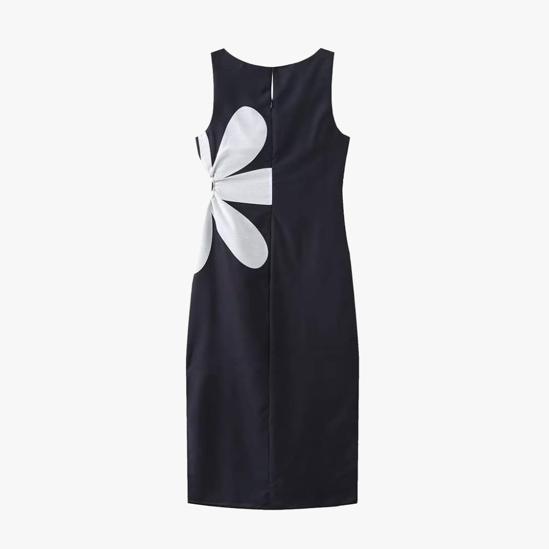 Women's Floral Midi Dress – Pink/Navy, Square Neckline, Fitted, Side Slit-80919-8646c026-dda6-4ea4-93dd-8848f8b37807