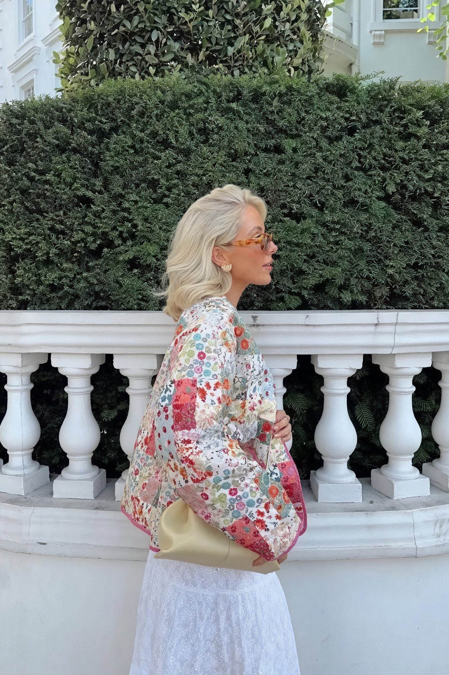 Women's Quilted Jacket – White Floral Patchwork, Wide Sleeve, Cotton Blend-80921-b0b339a5-b4a0-4c01-83a3-bdacdf9e2cfb