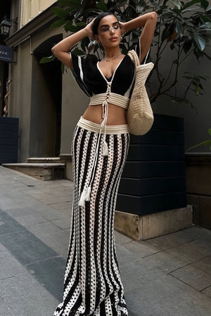 Women's Black Crochet Crop Top – Open-Weave, Contrasting Trim, Drawstring-80936-d3ade156-8aca-44a5-8e67-952ab0558d7f