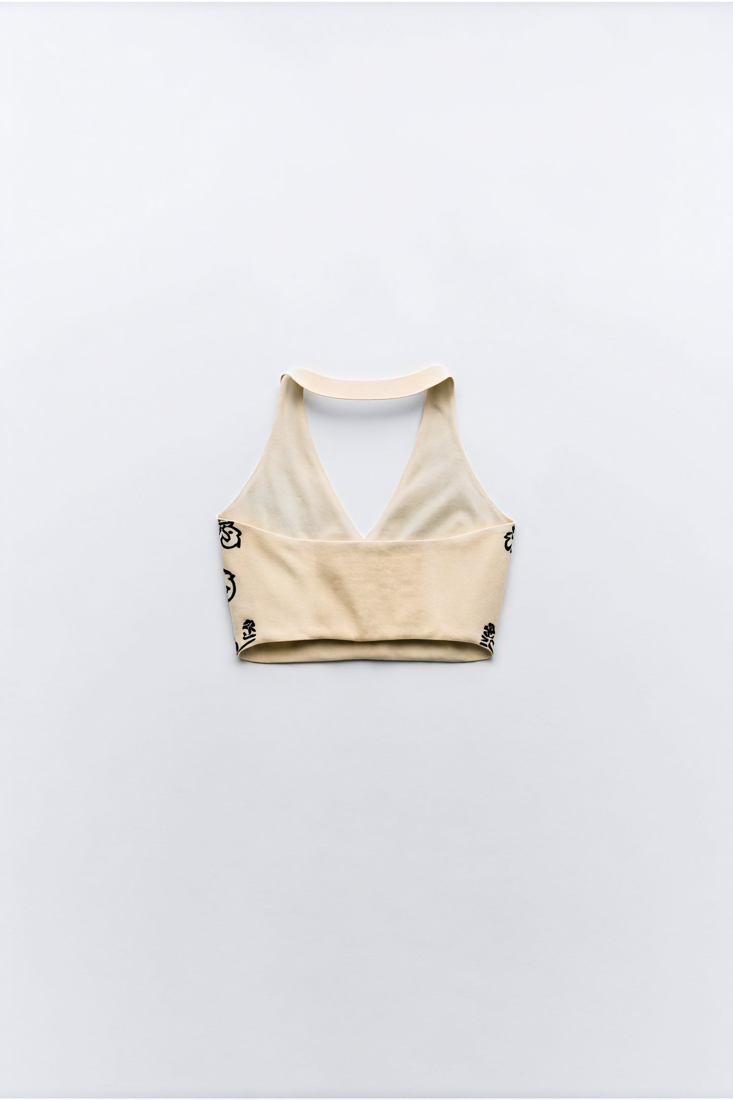 Women's Cream Halter Neck Crop Top – Black Floral Embroidery, Scalloped Hem, Cotton Blend-80942-bb4c63c6-1b92-469b-917a-9079dc24a473