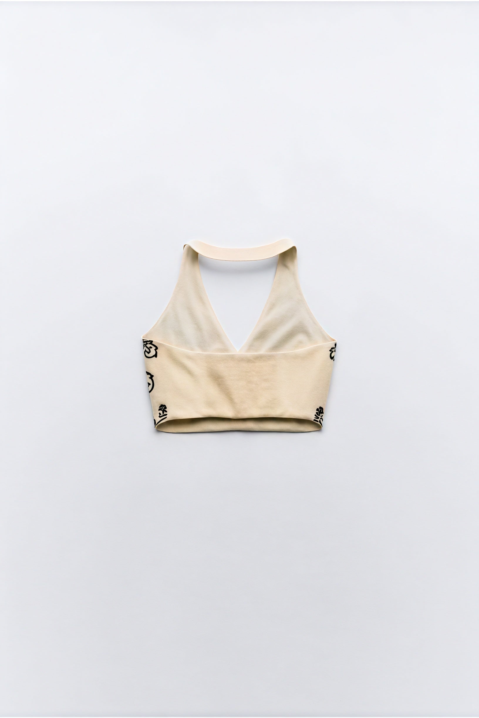 Women's Cream Halter Neck Crop Top – Black Floral Embroidery, Scalloped Hem, Cotton Blend-80942-bb4c63c6-1b92-469b-917a-9079dc24a473