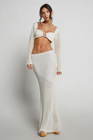 Women's Pink Knit Crochet Crop Top & Maxi Skirt Set, Asymmetric Hem-80946-63b270f6-b069-449c-881a-f8b7157964de